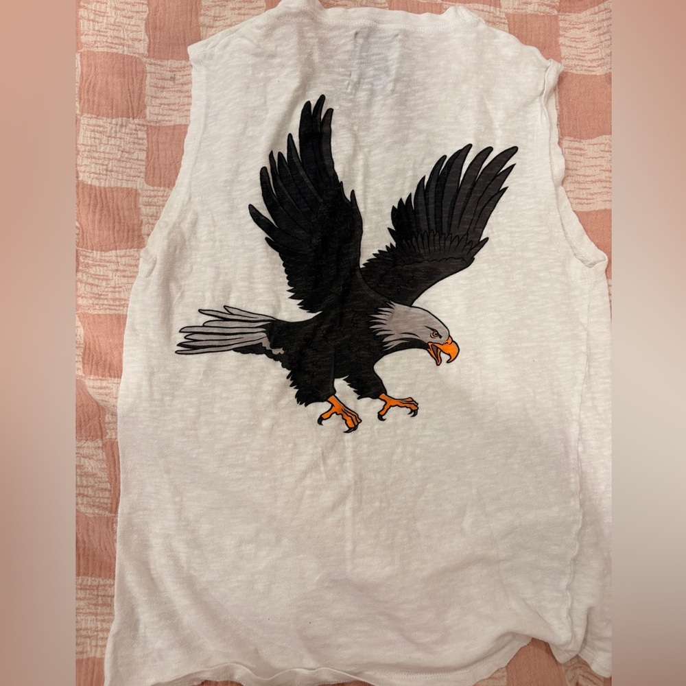 Zoe Karssen distressed white tank with eagle